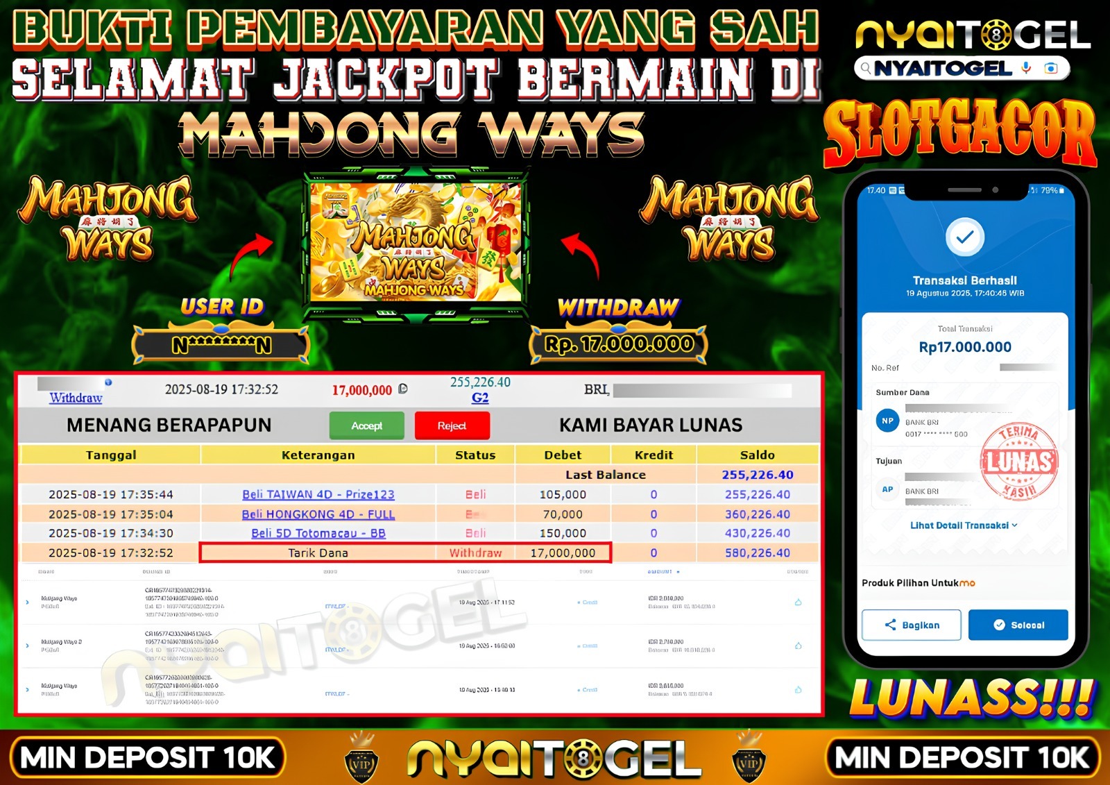 bukti jp slot