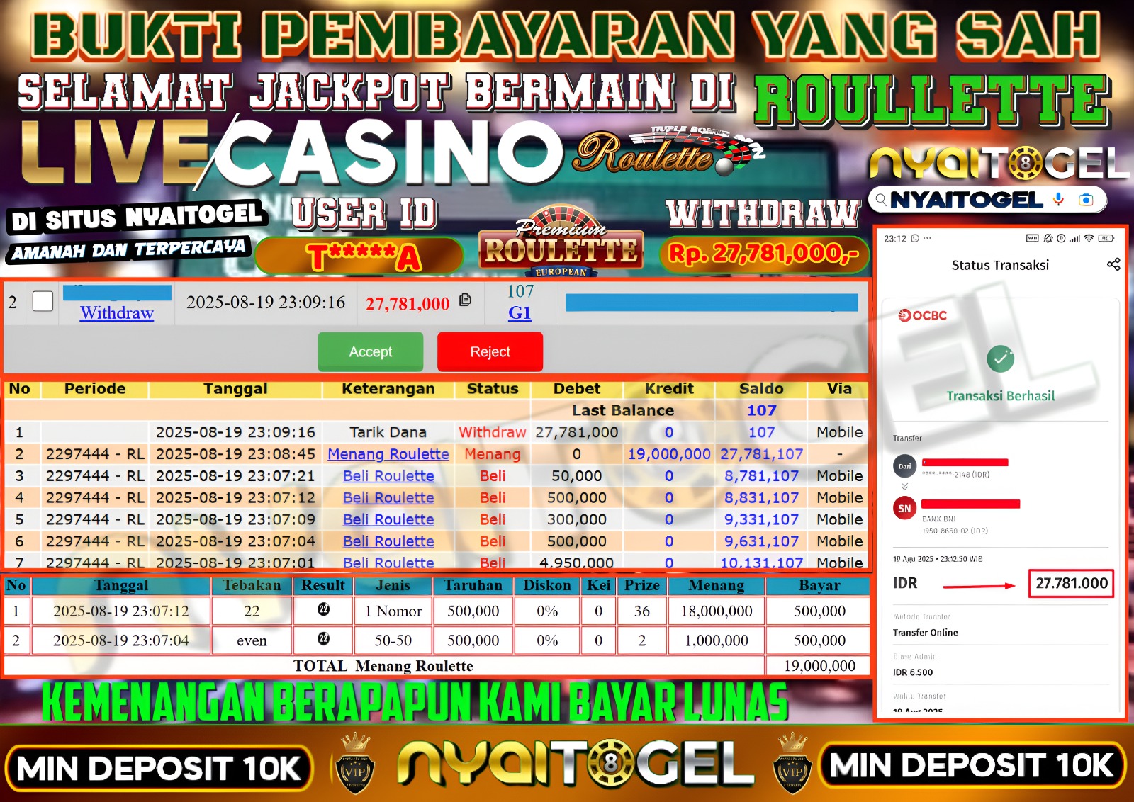 NYAITOGEL Bukti Jackpot Livecasino